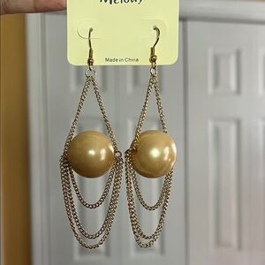 Gold Chain Drop faux pearl Earrings
